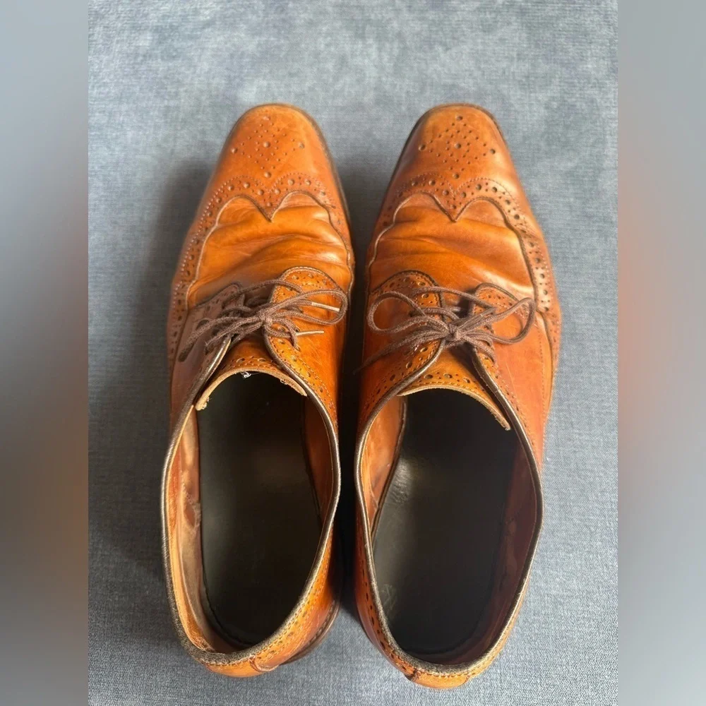 Men’s Brown Leather Wingtip Lace Up Oxford Dress Shoes SZ 10.5 SoleTech Soles